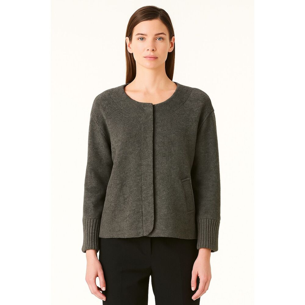 Max Mara Weekend Wool Cardigan Collarless Blazer Jacket in Gray L